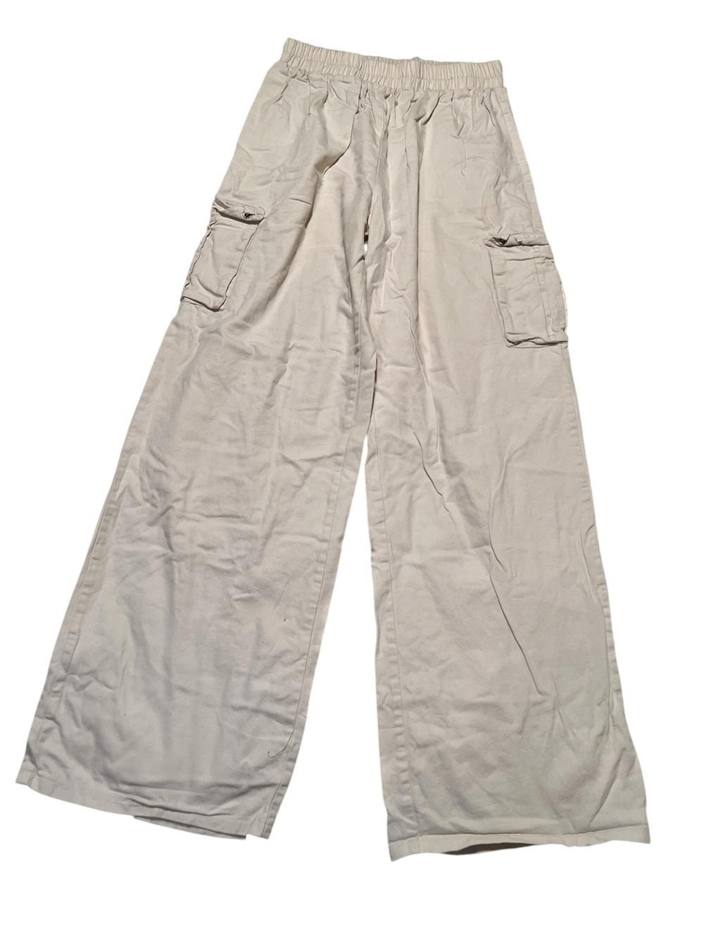 Pretty Little Thing Womens Size 8 Pull On Cargo Pants Beige Wide Leg 100% Cotton